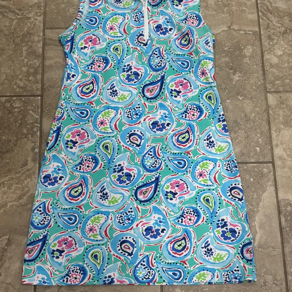 IBKUL Womens Blue Green Paisley Sleeveless Quarter Zip Golf Dress UPF+50 Medium - Picture 3 of 13